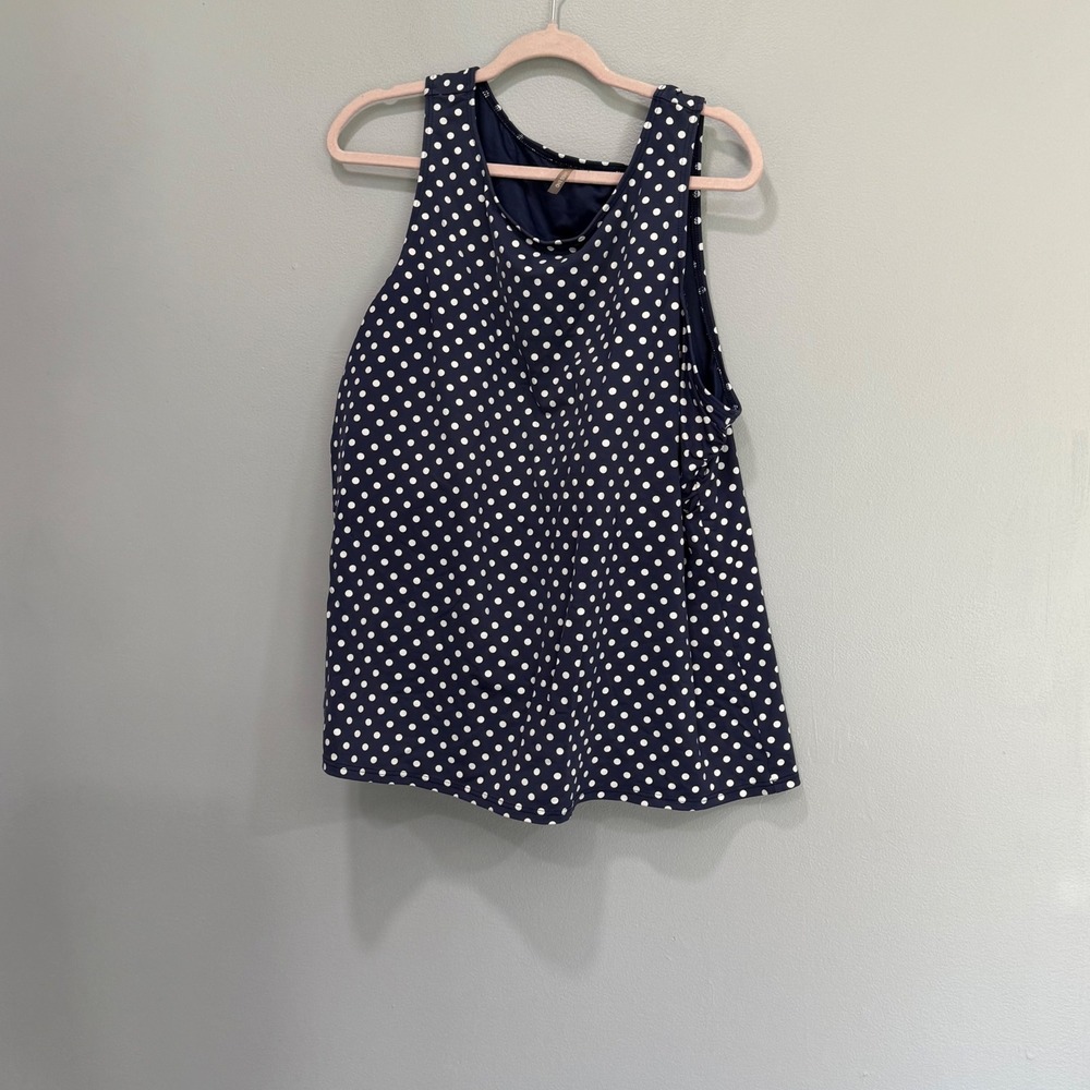 Lands‎ End Navy Blue Polka Dot Tankini Top Softshell Bra 26W Plus Size Swimwear